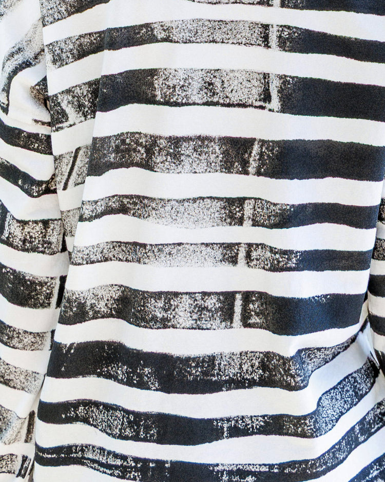 Theo Heavy Jersey Long Sleeve Tee - Black Fracture Stripe featuring bold black and white broken stripe design