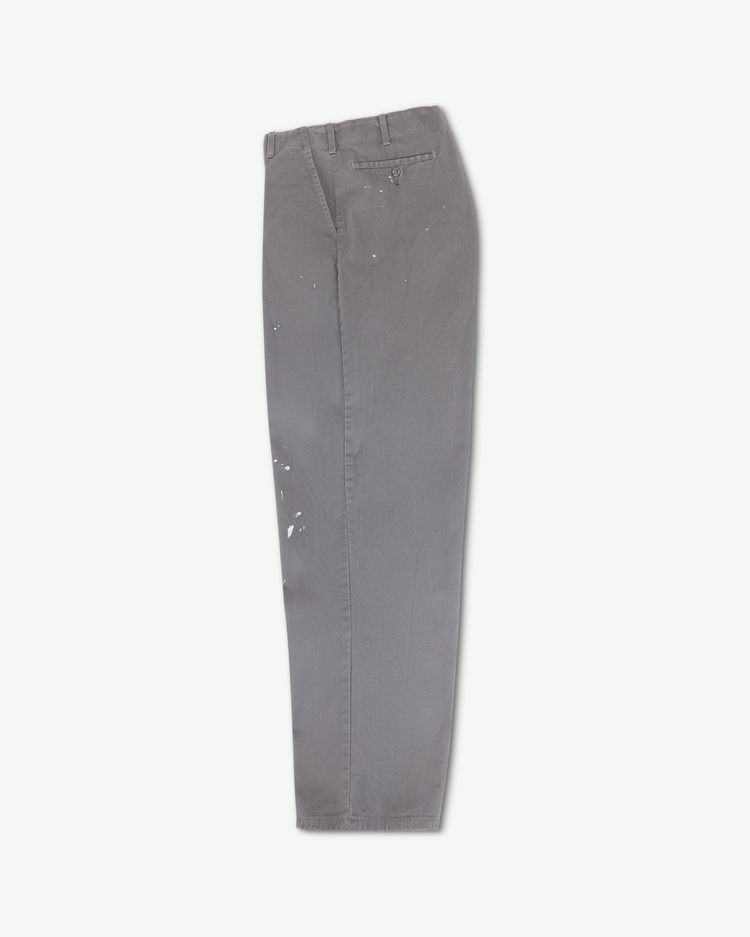 Turner Pleated Twill Unisex Trouser - Cement Workshop side view with paint splatter details