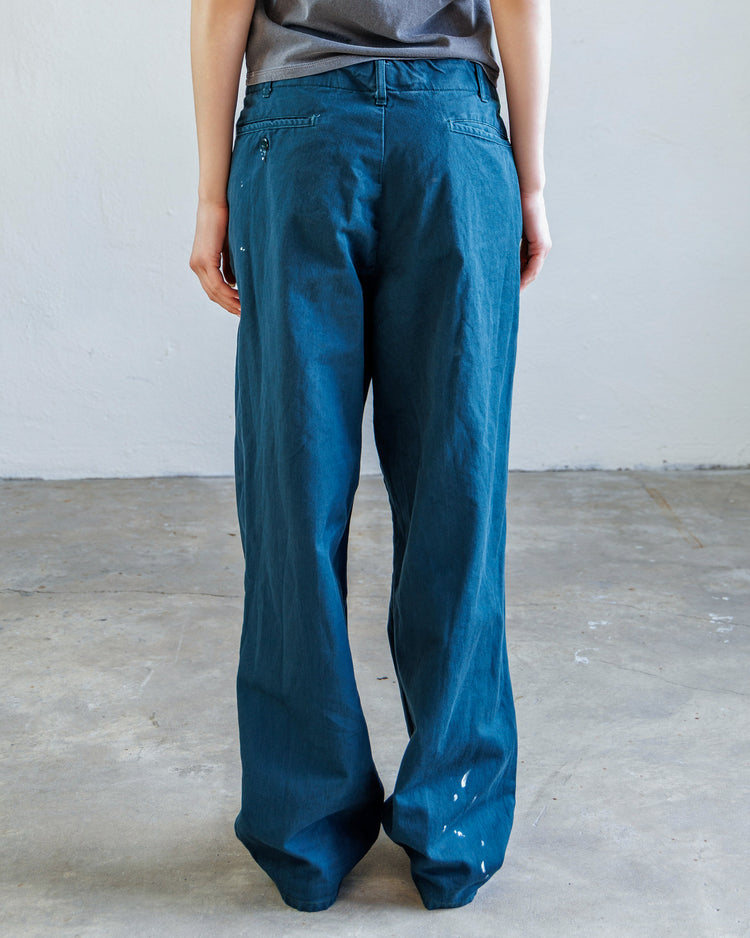 Turner Pleated Twill Unisex Trouser - Teal Workshop showing the back view with relaxed fit and pleated details.