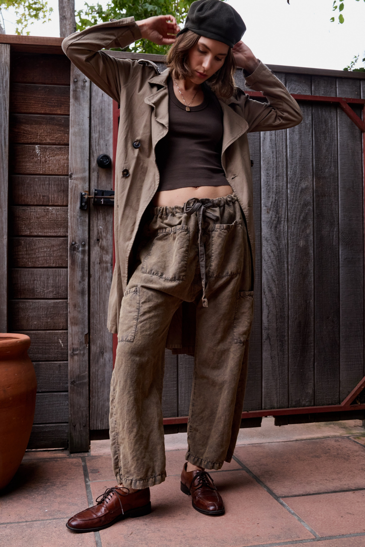 NSF Carlson Linen Cotton Tie Pant - Olive Storm