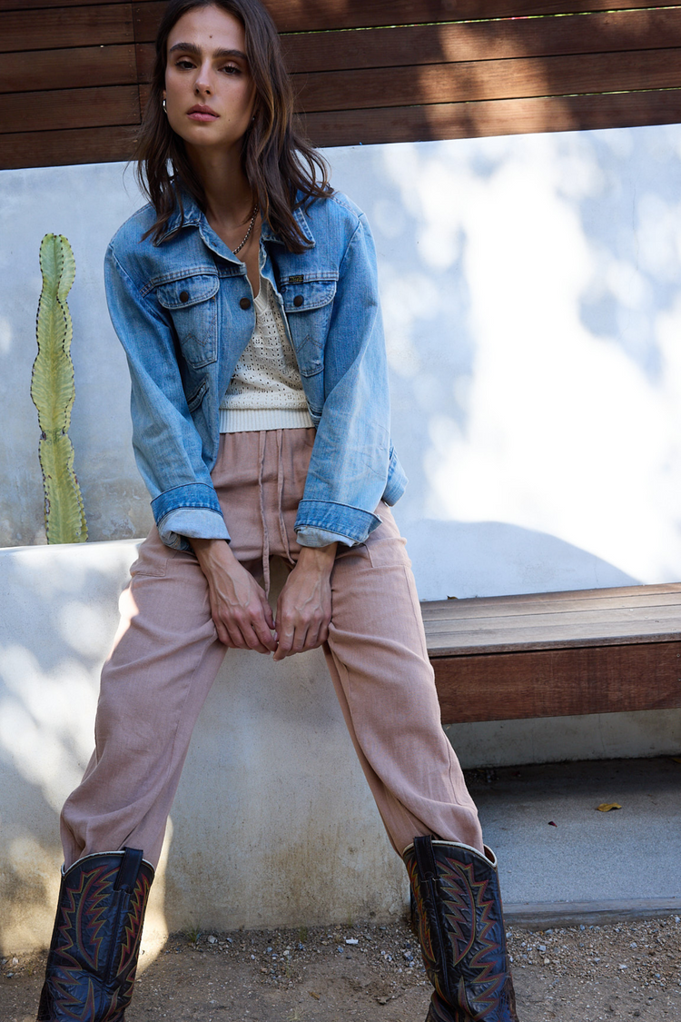 NSF Sydney Wide Leg Linen Viscose Pant - Taupe