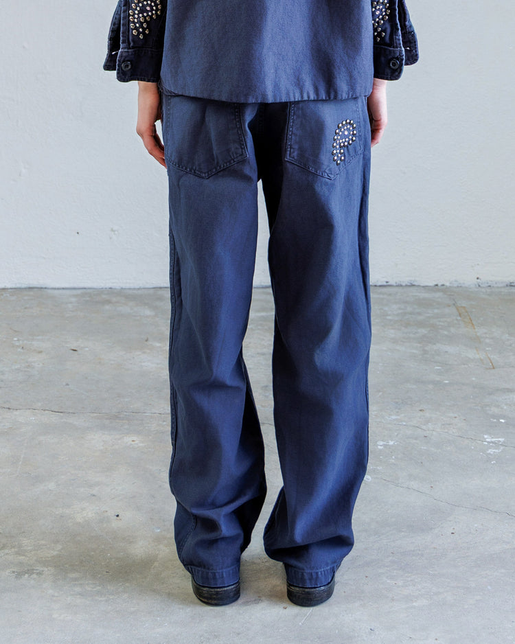 Wells Studded Sateen Women's Baker Pant - Navy rear view showcasing studded detailing
