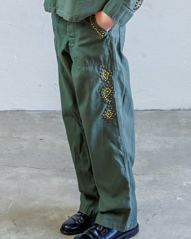 Wells Studded Sateen Women's Baker Pant - Army featuring unique studded detailing and military-inspired design.