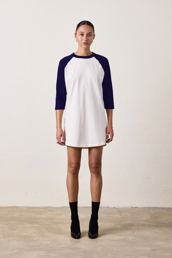 FRANKLIN BASEBALL TEE DRESS / IVORY/NAVY