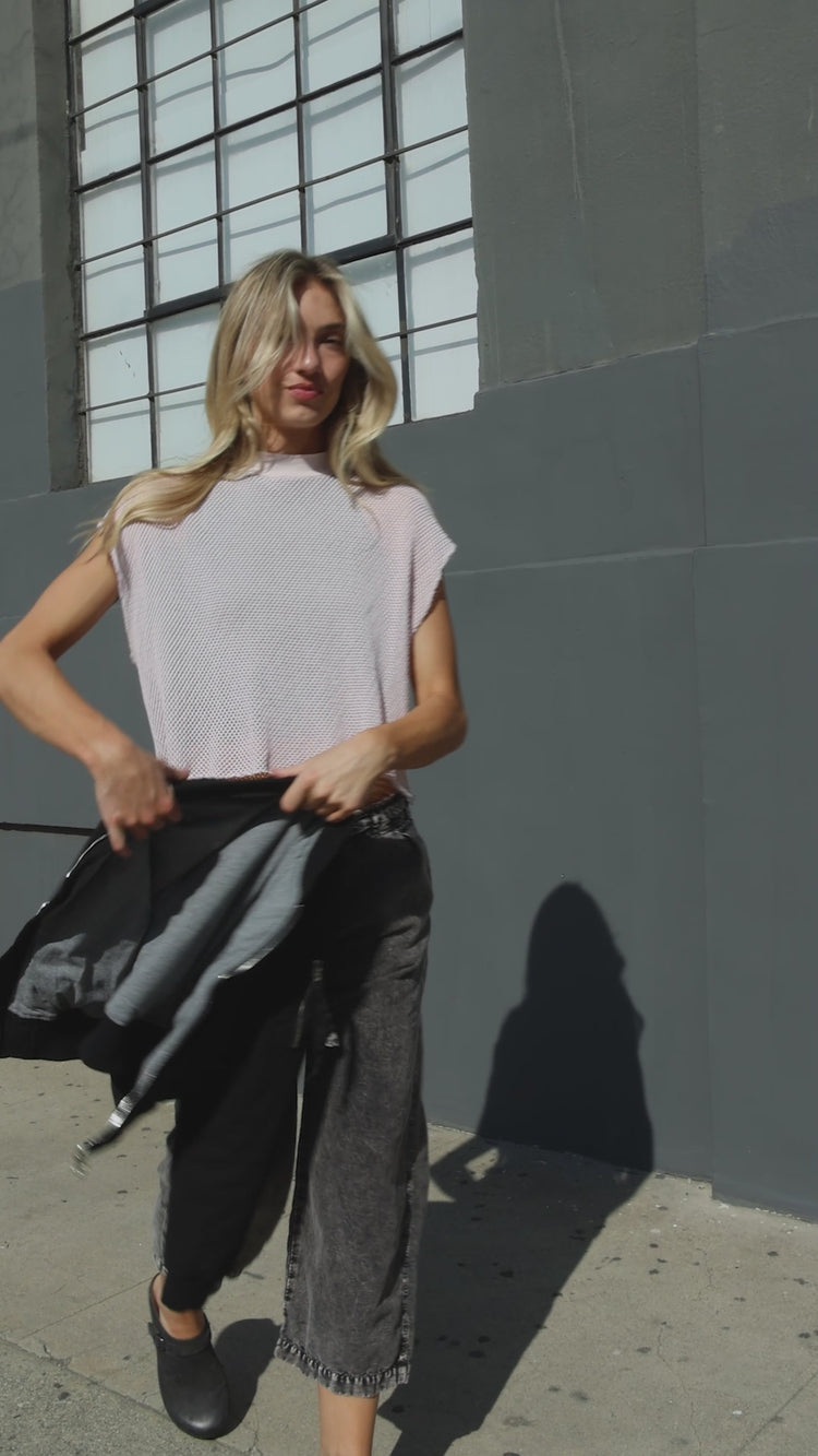 NSF Akari Crop Linen Cotton Tie Pant - Black Perl