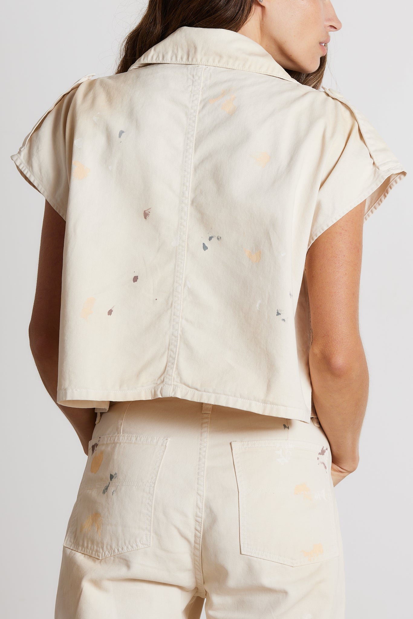 WEXLER CROPPED TRENCH VEST / NATURAL PAINT